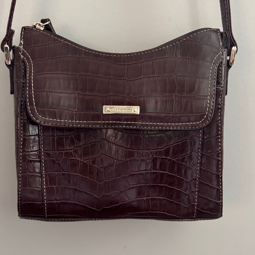 NWOT Liz Claiborne Dark Brown Crocodile-Embossed Crossbody Bag